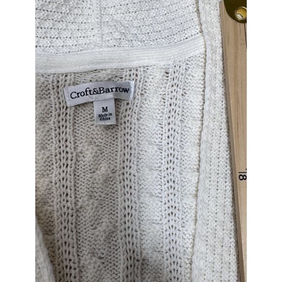 Croft & Barrow Ivory Cable Knit Open Front Cardigan Sweater Long Sleeve Size M - Picture 5 of 8